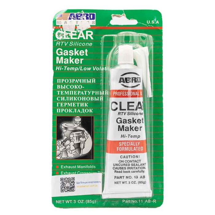 Купити Герметик силіконовий високотемпературний прозорий ABRO RTV Silicone CLEAR +343* C 85гр в Україні