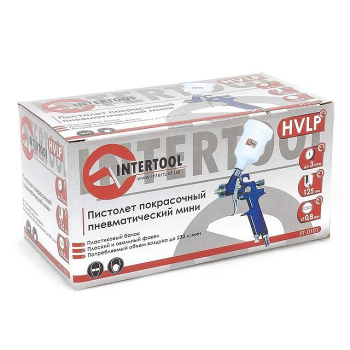 Купити Краскопульт пневматичний HVLP міні, з дюзою 0.8мм, INTERTOOL PT-0101 в Україні