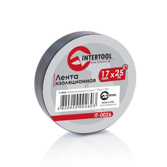 Купити Стрічка ізоляційна 0,15мм x 17мм x 25м чорна INTERTOOL IT-0026 в Україні