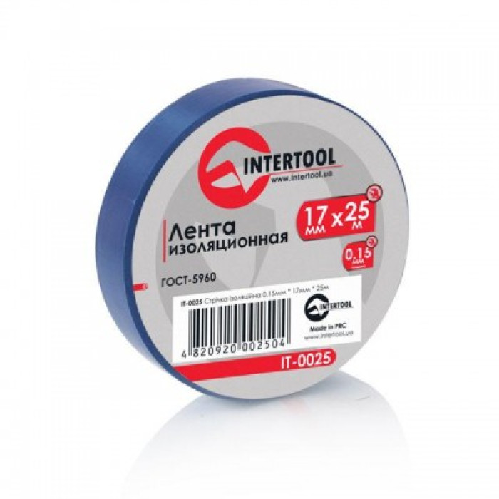 Купити Стрічка ізоляційна 0,15 мм x 17 мм x 25 м синя INTERTOOL IT-0025 в Україні