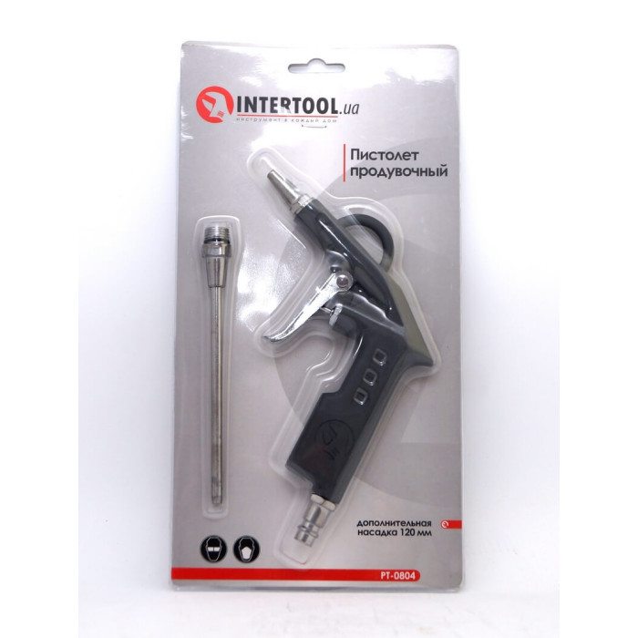 Купити Пістолет продувний з додатковим наконечником 120 мм, короткий INTERTOOL PT-0804 в Україні.
