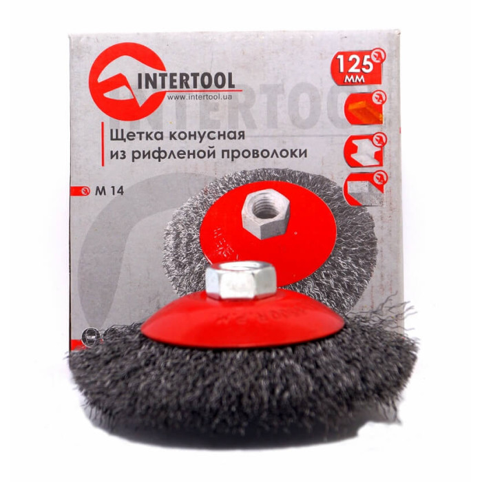 Купити Щітка конусна 125 мм, для УШМ, М14 (кручений дріт) INTERTOOL BT-5125 в Україні