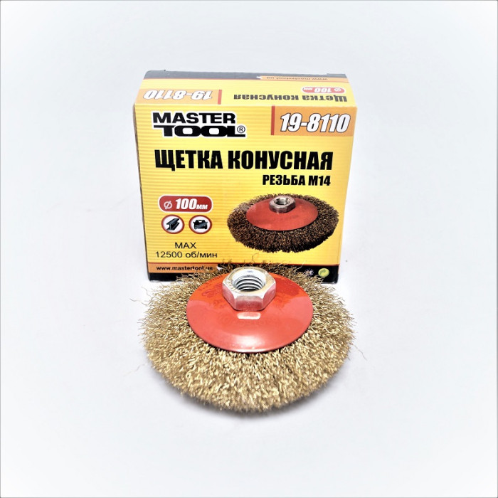 Купити Щітка конусна з рифленого дроту MASTERTOOL М14 D100 мм (19-8110) в Україні