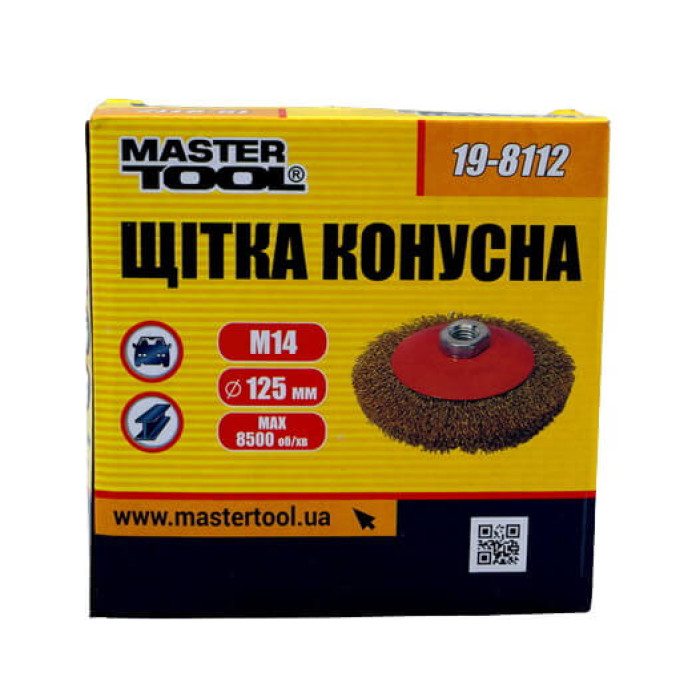 Купити Щітка конусна з рифленого дроту для УШМ MASTERTOOL M14 диам.125мм (арт.19-8112) в Україні
