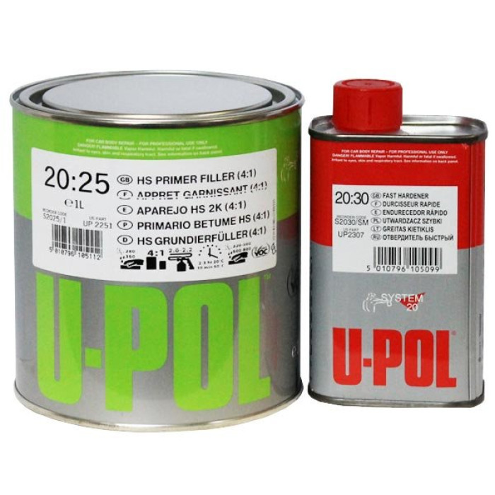 Купити Акриловий ґрунт U-Pol S2025 4+1 білий 1л + отверджувач S2030 швидкий 0,25л (комплект) в Україні