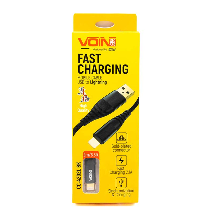 Купити Кабель VOIN CC-4202L BK USB - Lightning 3А, 2м, black в Україні