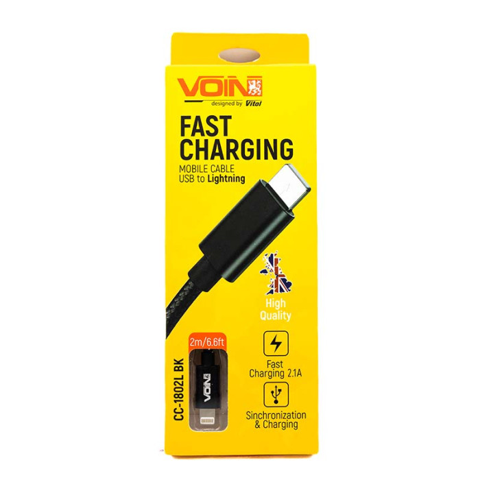 Купити Кабель USB VOIN Lightning 3A 2м Quick Charge чорний (арт. CC-1802L ВК) в Україні.