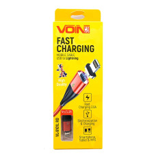 Кабель магнітний VOIN USB - Lightning 3A, 1m, червоний (швидка зарядка / передача даних)