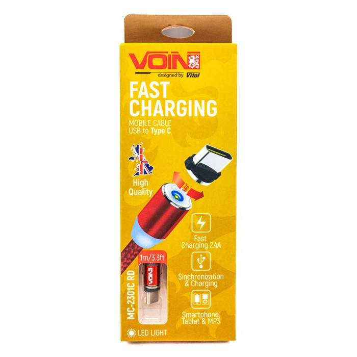 Купити Кабель магнітний VOIN USB-Type C 2,4A, 1м червоний (арт. MC-2301C RD) в Україні