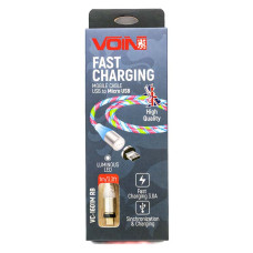 Кабель магнітний Multcolor LEDi VOIN USB - Micro USB 3A, 1m, (швидка зарядка / передача даних)