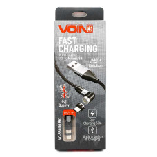 Кабель магнітний шарнірнийi VOIN USB - Micro USB 3A, 1m, black (швидка зарядка / передача даних)