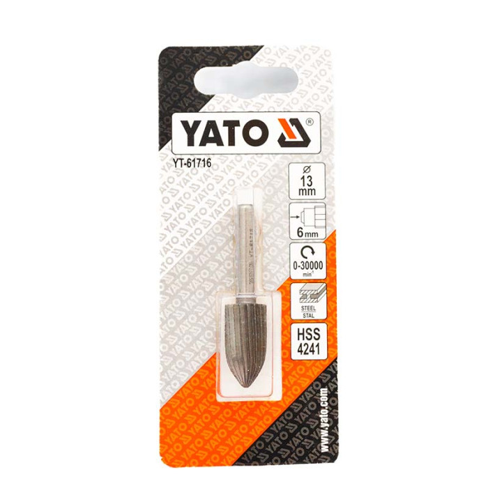 Купити Фреза YATO по металу конічна d-13*25/55мм, хвостовик d-6 (закруглений) YT-61716 в Україні