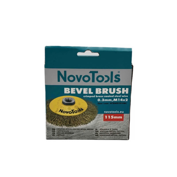 Купити Щітка конусна з рифленого дроту NovoTools 115 мм М14 латунь (арт. NTBWB11514BC) в Україні