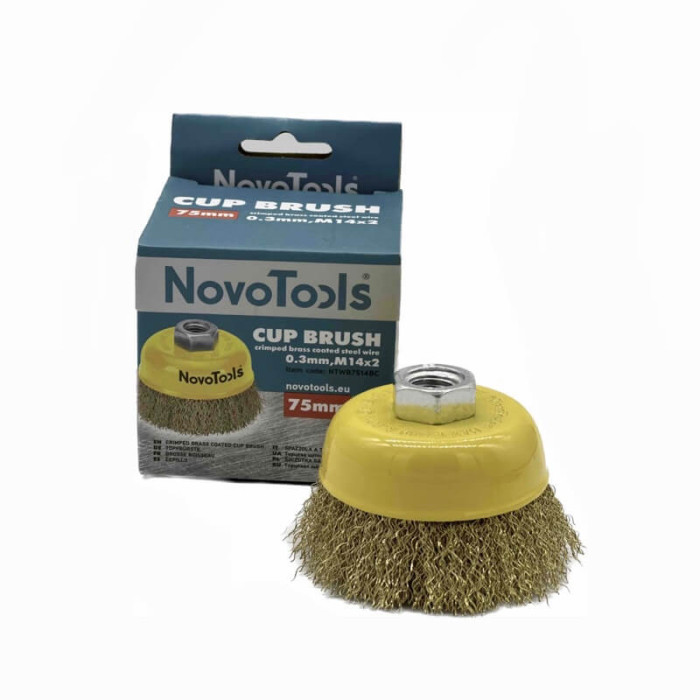 Купити Щітка чашкова із рифленого дроту NovoTools 75 мм М14 (латунь) арт. NTWB7514BC в Україні