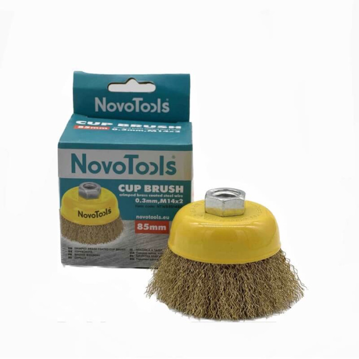 Купити Щітка чашкова із рифленого дроту NovoTools 85 мм М14 (латунь) арт. NTWB8514BC в Україні