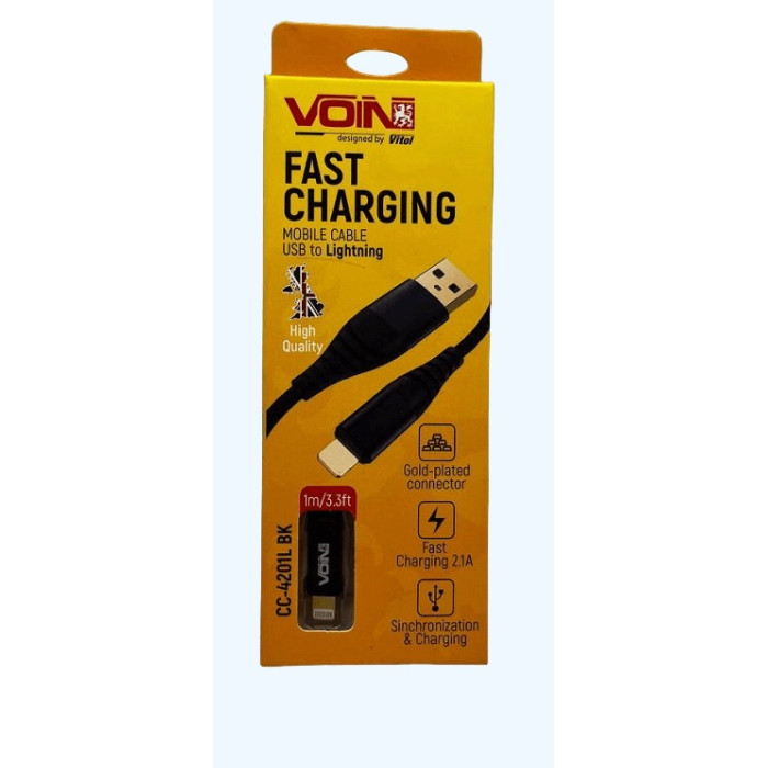 Купити Кабель VOIN USB - Lightning 3А, 1м, чорний (арт. CC-4201L BK) в Україні